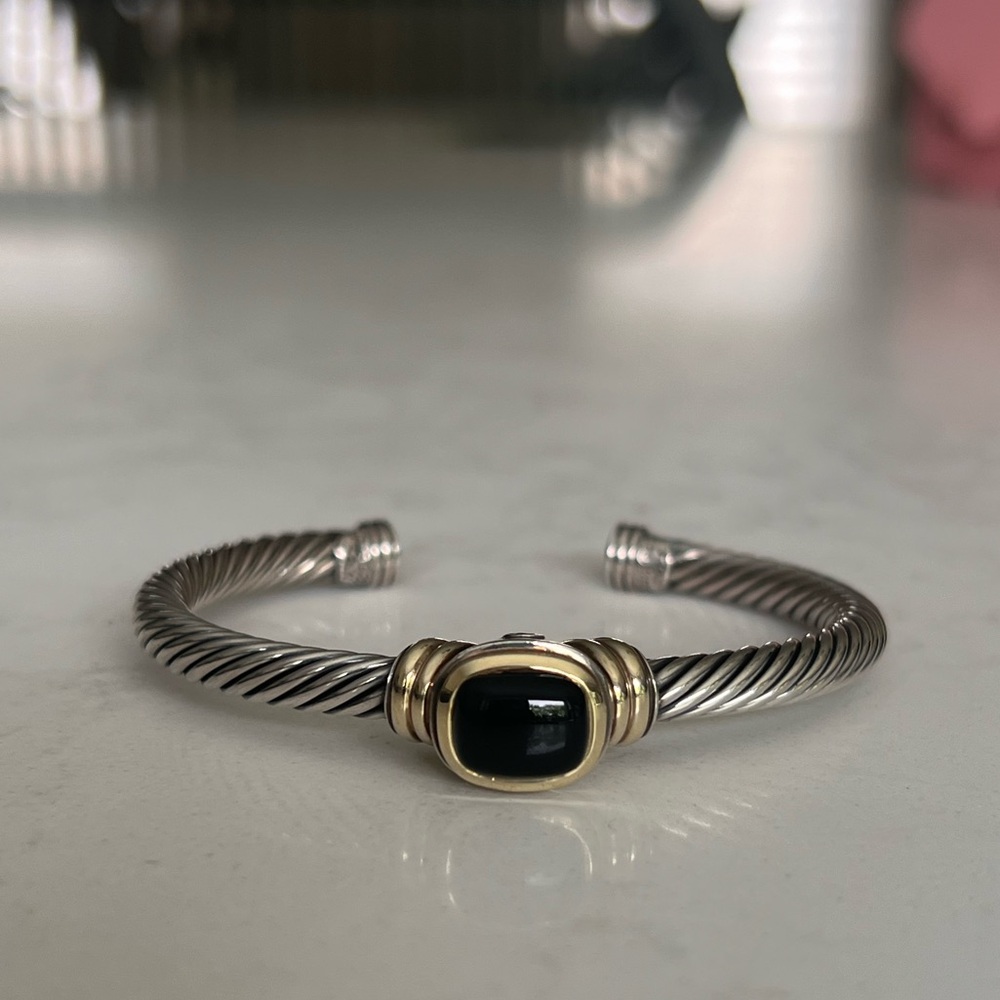 David Yurman black onyx silver gold bracelet cuff